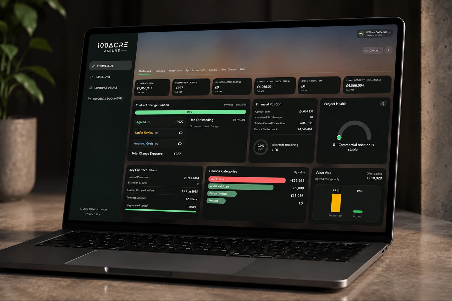 Assure project intelligence dashboard displayed on a laptop