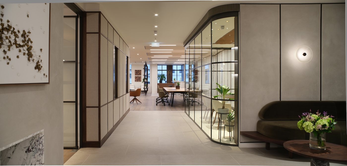 Completed office interior at 7 Pollen Street