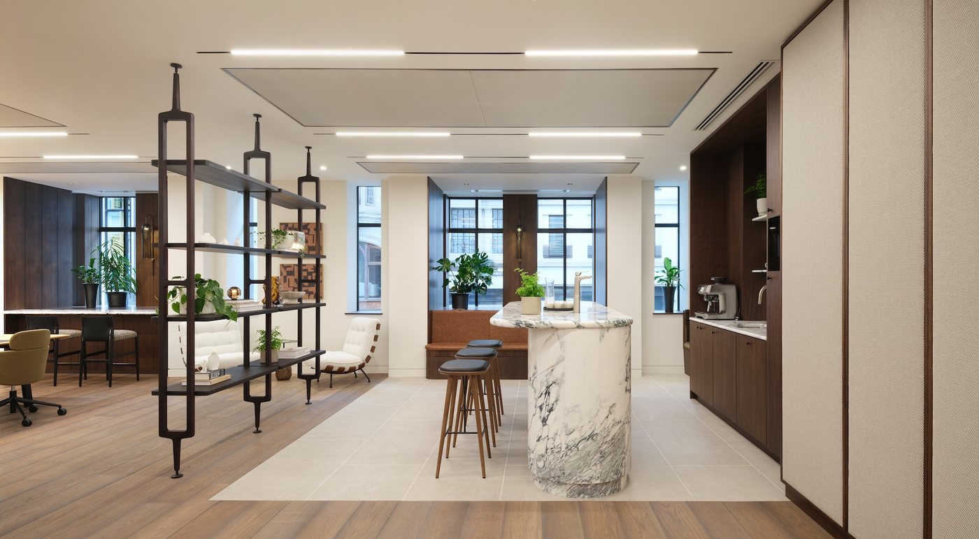 Kitchen and informal seating area at 7 Pollen Street