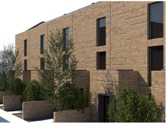 Architectural visualisation of the proposed brick residential buildings at Springvale Terrace