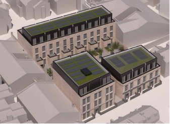 Aerial architectural visualisation of the proposed Springvale Terrace development