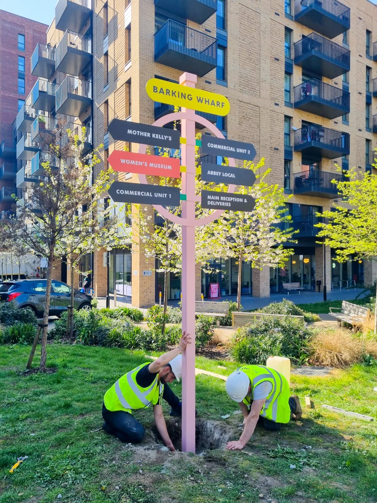 Women's Museum wayfinding sign at Barking Wharf
